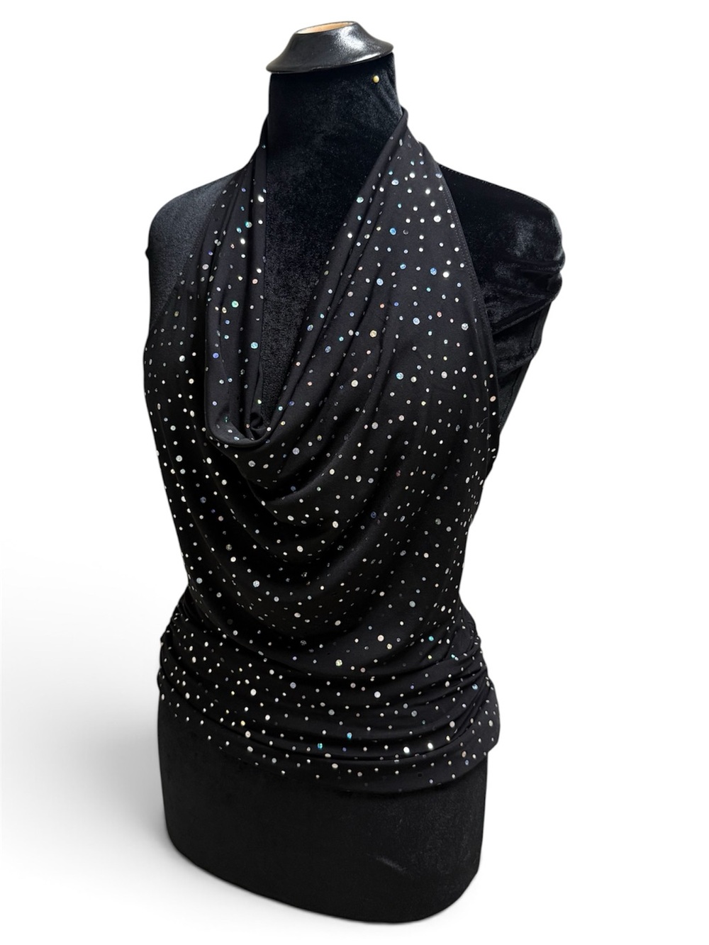 Y2K McBling Sparkle Halter Cowl Neck Top